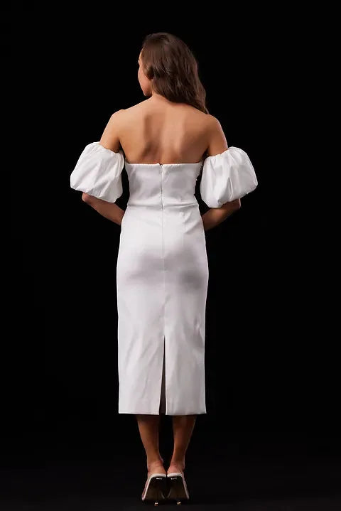 Luxurious Bridal Strapless Midi Dress With Removable Sleeves For Brides Tux USA by Tux-USA