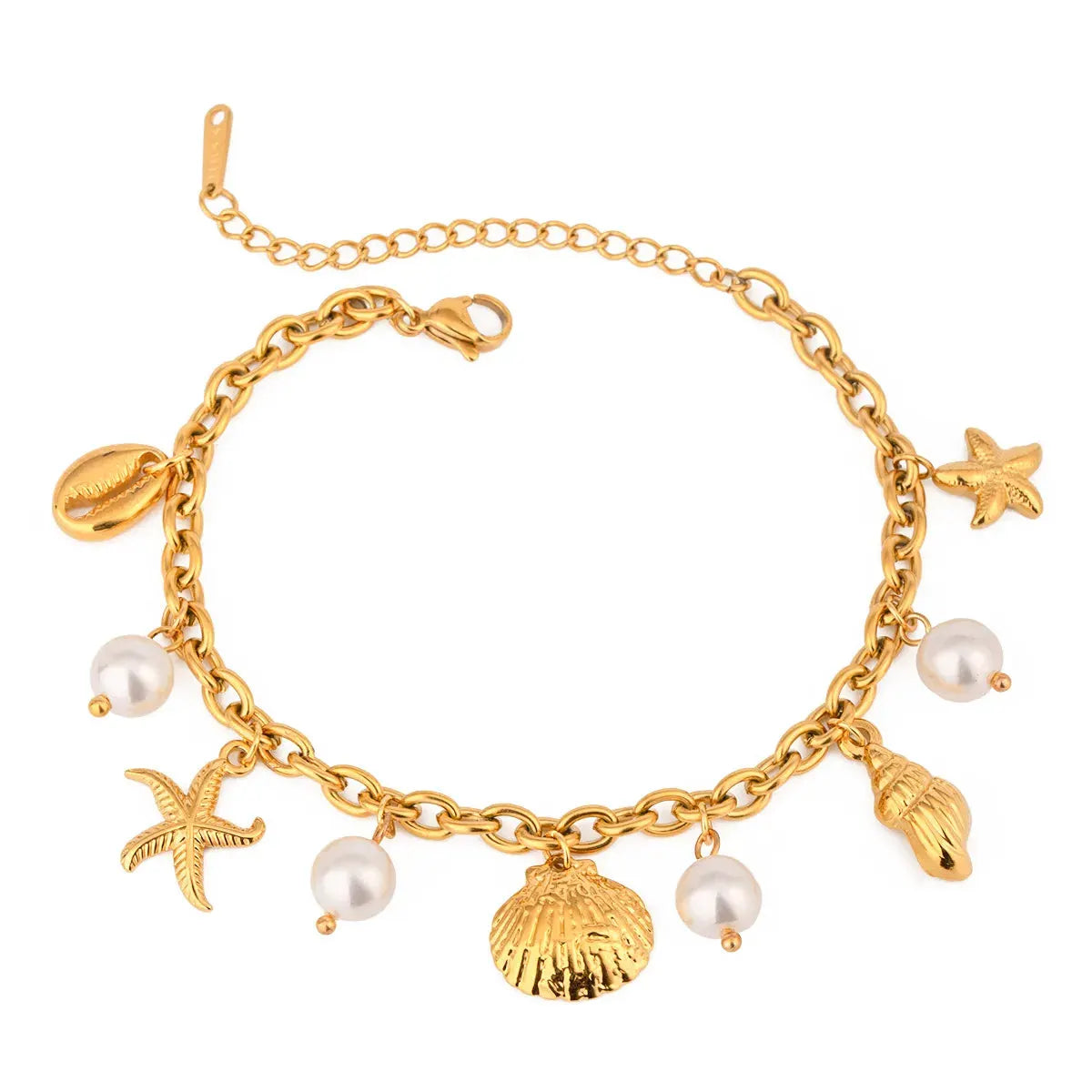 Ocean Theme Stainless Steel Chain Bracelet with Seashell and Starfish Pendants by Partner Label