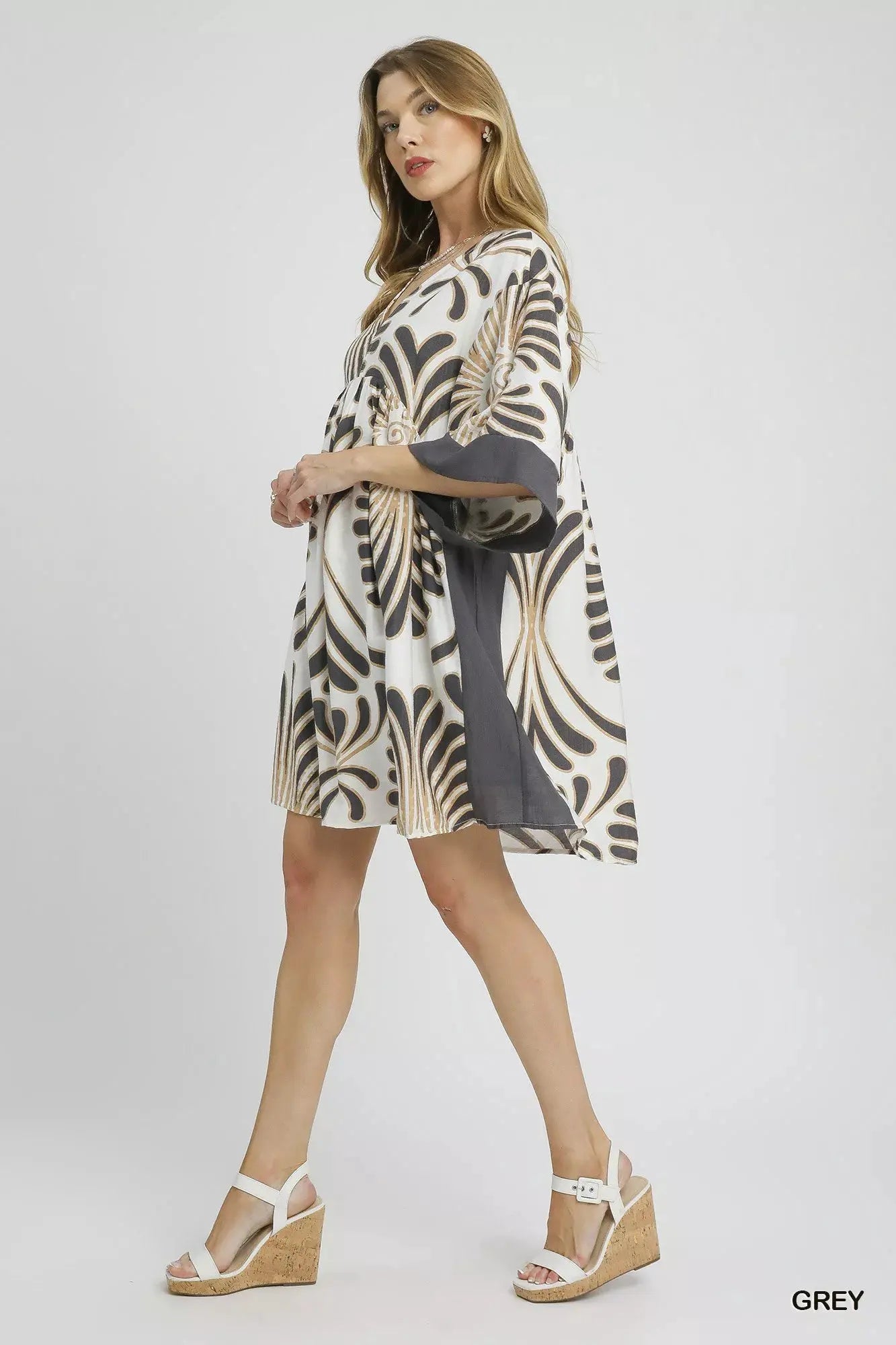 Umgee Abstract Print Kimono Sleeve Mini Dress by Umgee