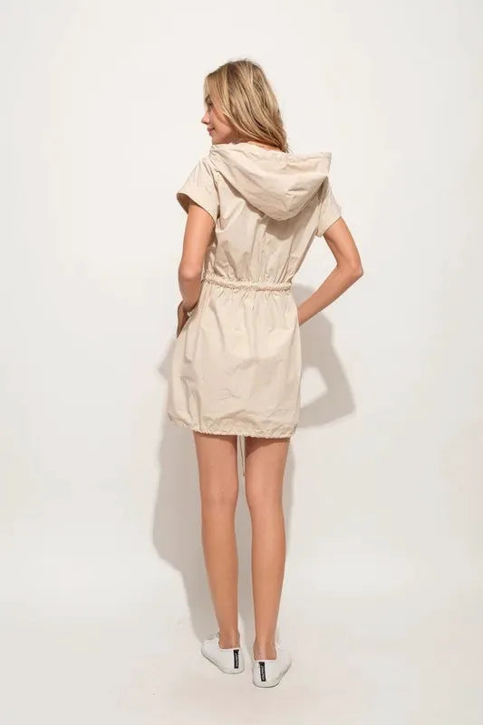 And The Why Short Sleeve String Details Hooded Mini Dress by And The Why