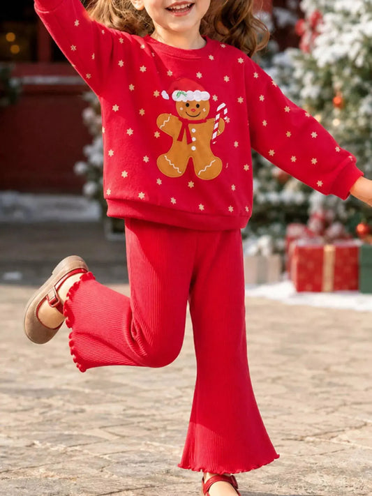 Children's Gingerbread Man Graphic Sweatshirt and Flared Pants Set by Partner Label