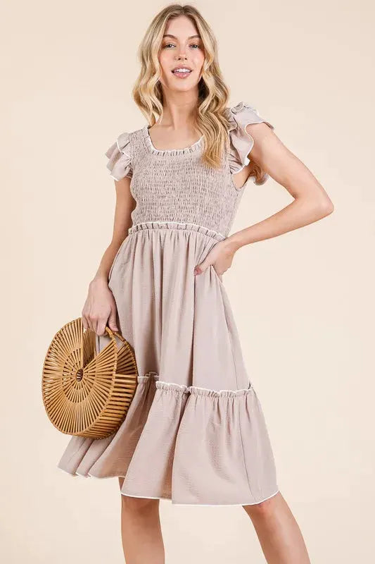 Lime 'N' Chili Ruffle Trim Smocked Dress with Contrast by Partner Label