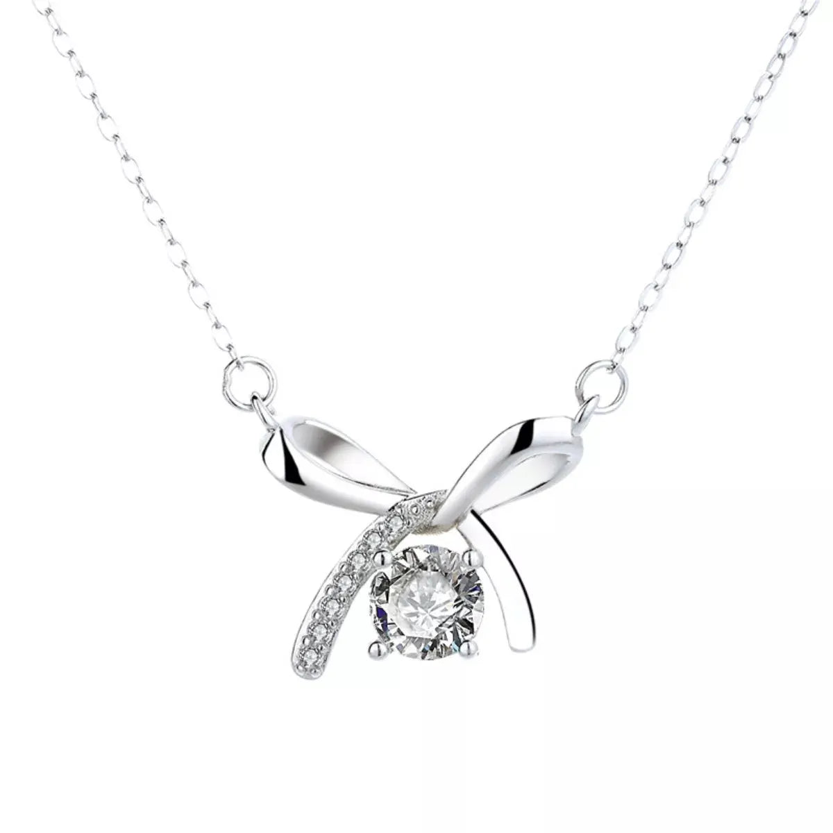 925 Sterling Silver Zircon Ribbon Pendant Necklace by Partner Labels