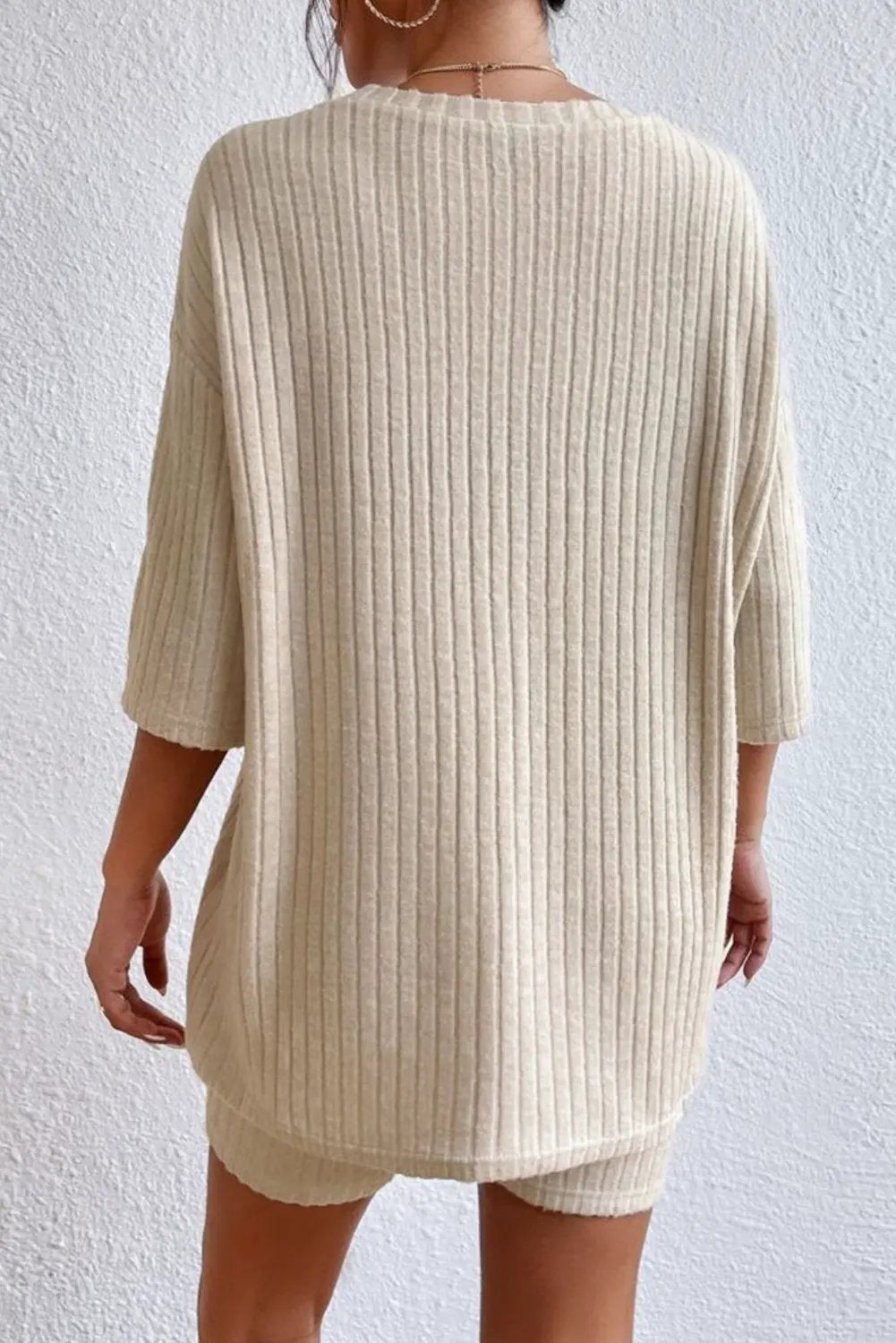 Round Neck Ribbed Top and Shorts Lounge Set by Partner Label