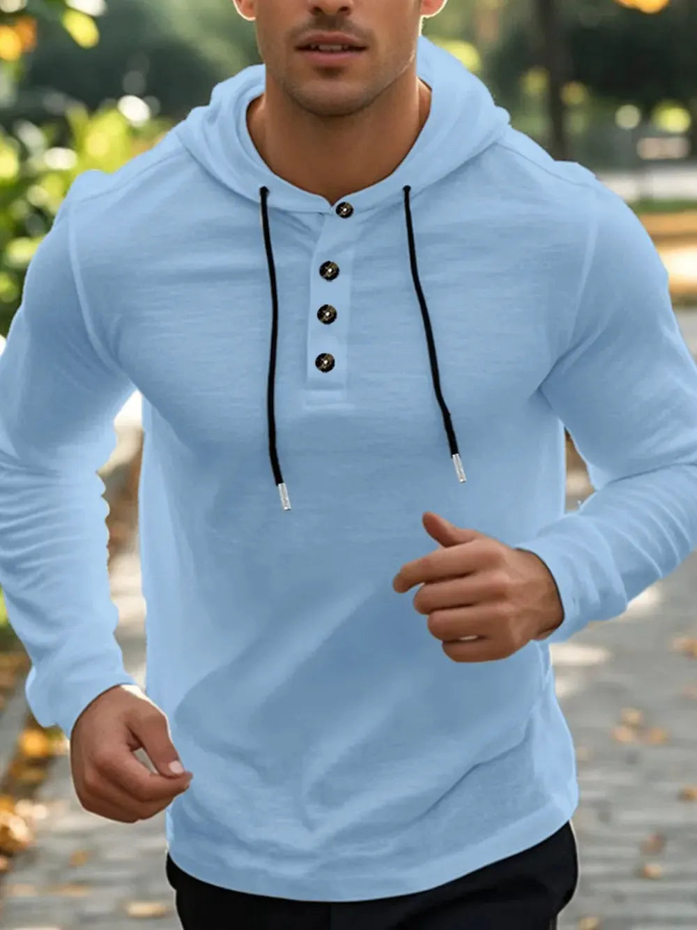 Men's Full Size Drawstring Button Detail Long Sleeve Hoodie Plus Size by Trendsi