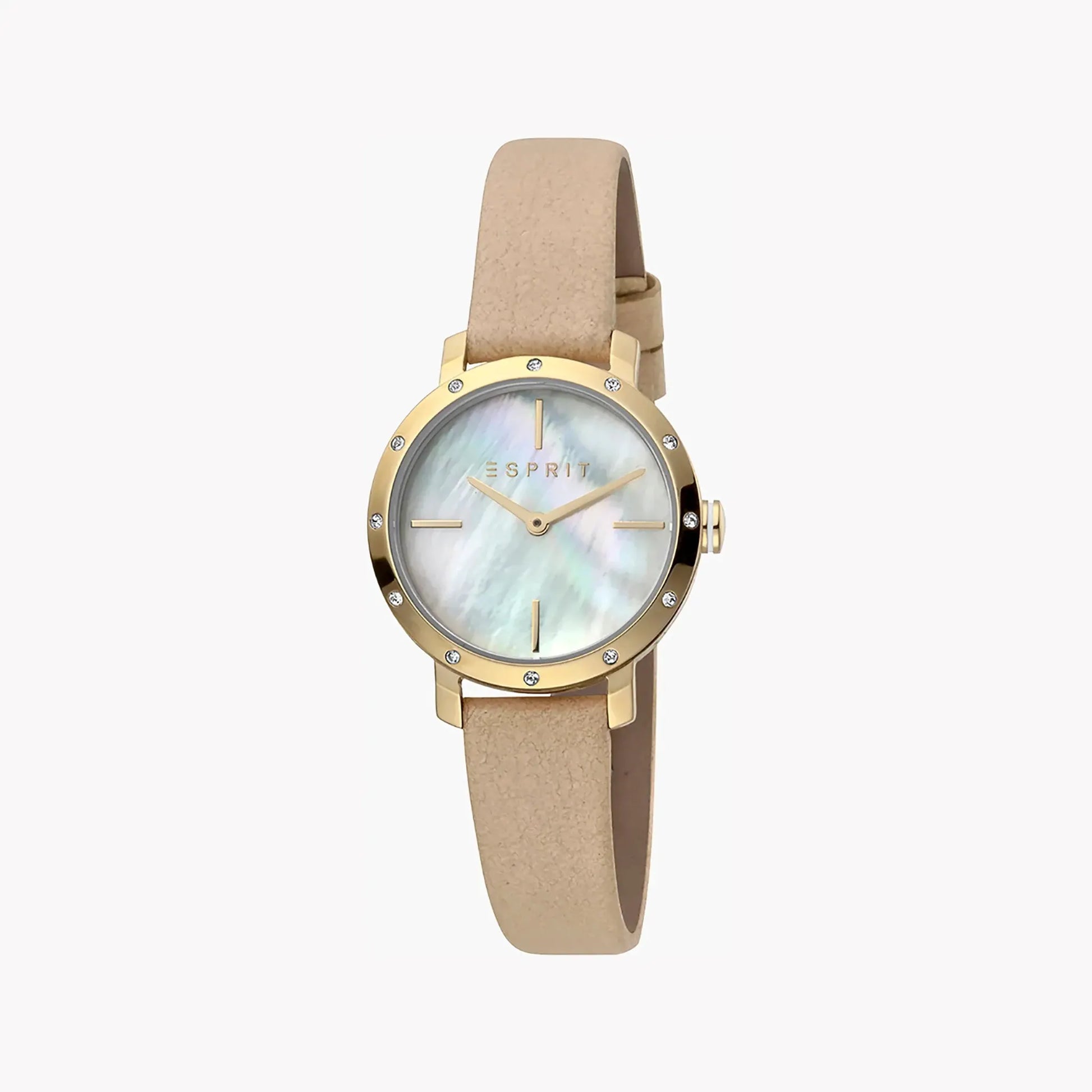 Esprit Women's Beige Leather Watch, White Mother Of Pearls | Es1l123m0016 by ESPRIT