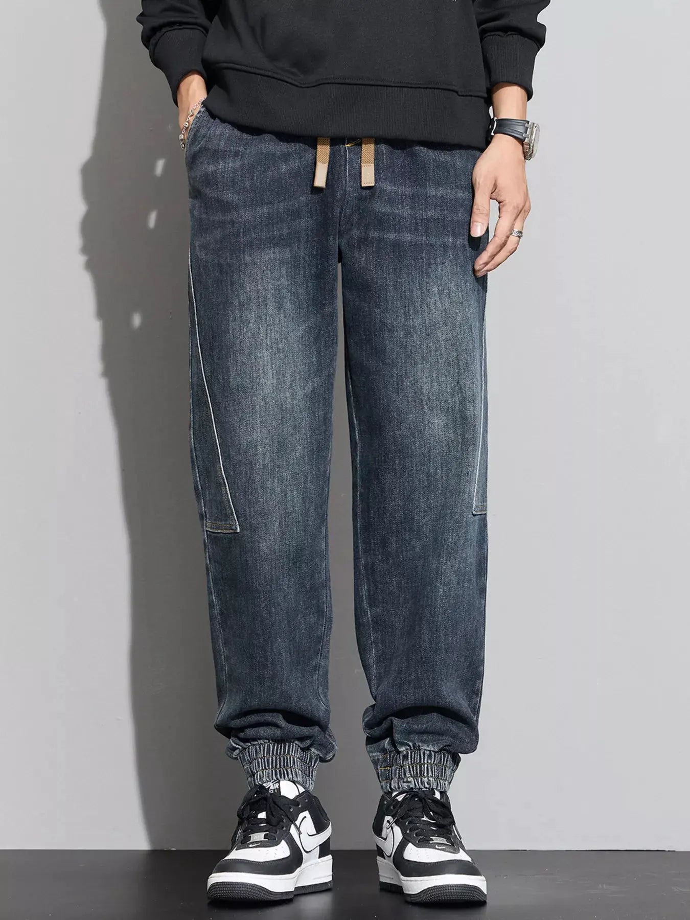 Men's Plus Size Casual Drawstring Waist Jogger Jeans by Partner Label
