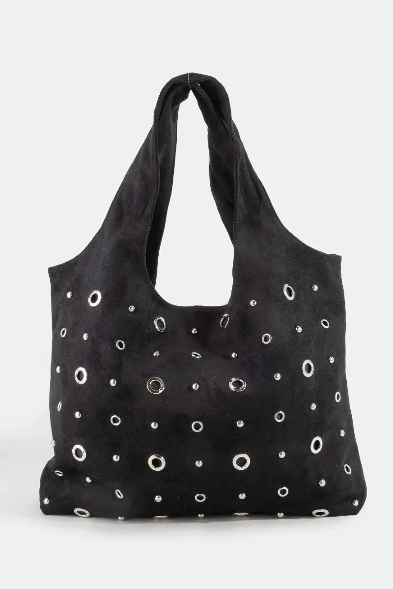 Fame Large Grommeted Suede Shoulder Bag by Partner Label