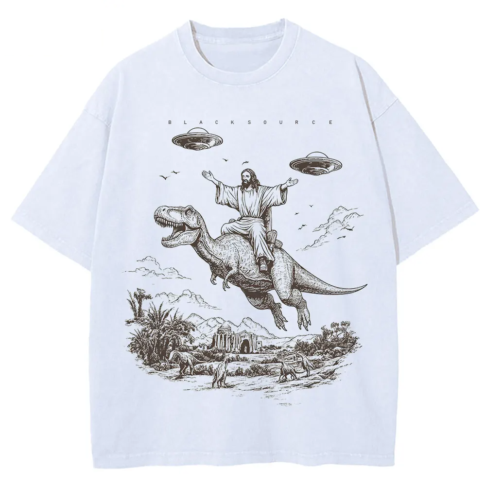 Vintage Cartoon Dinosaur Graphic T-Shirt Washed Oversized Streetwear Tee-2