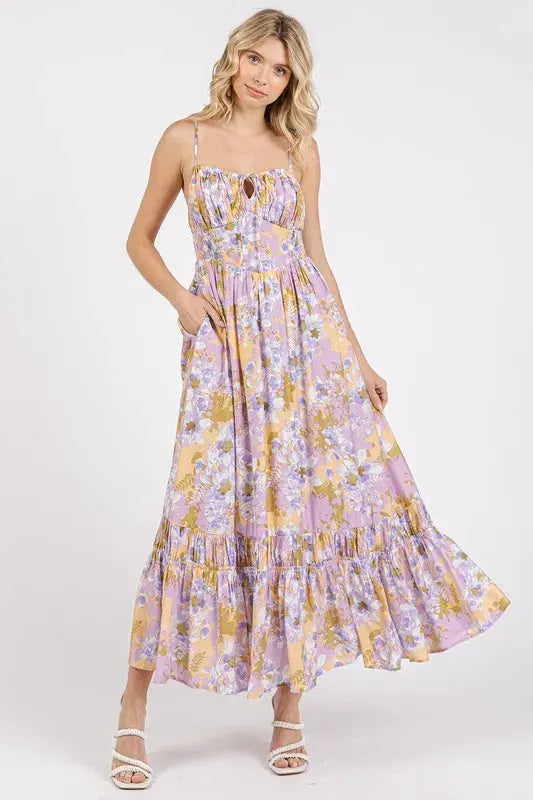 Mittoshop Floral Smocked Back Ruffled Hem Maxi Cami Dress by Mittoshop