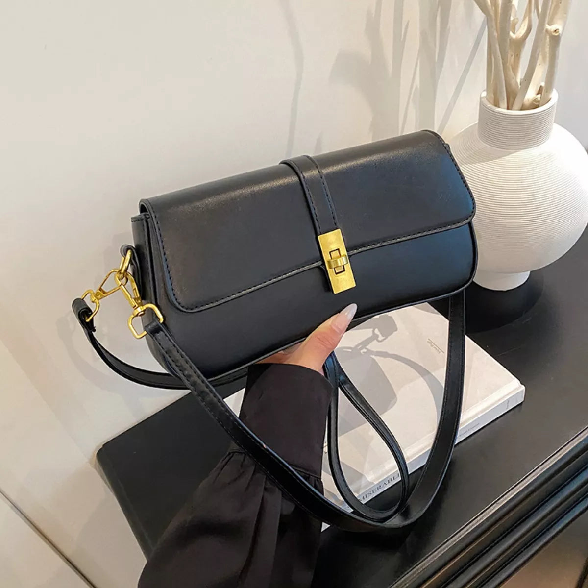 Rectangular Crossbody Bag with Golden Buckle by Partner Label