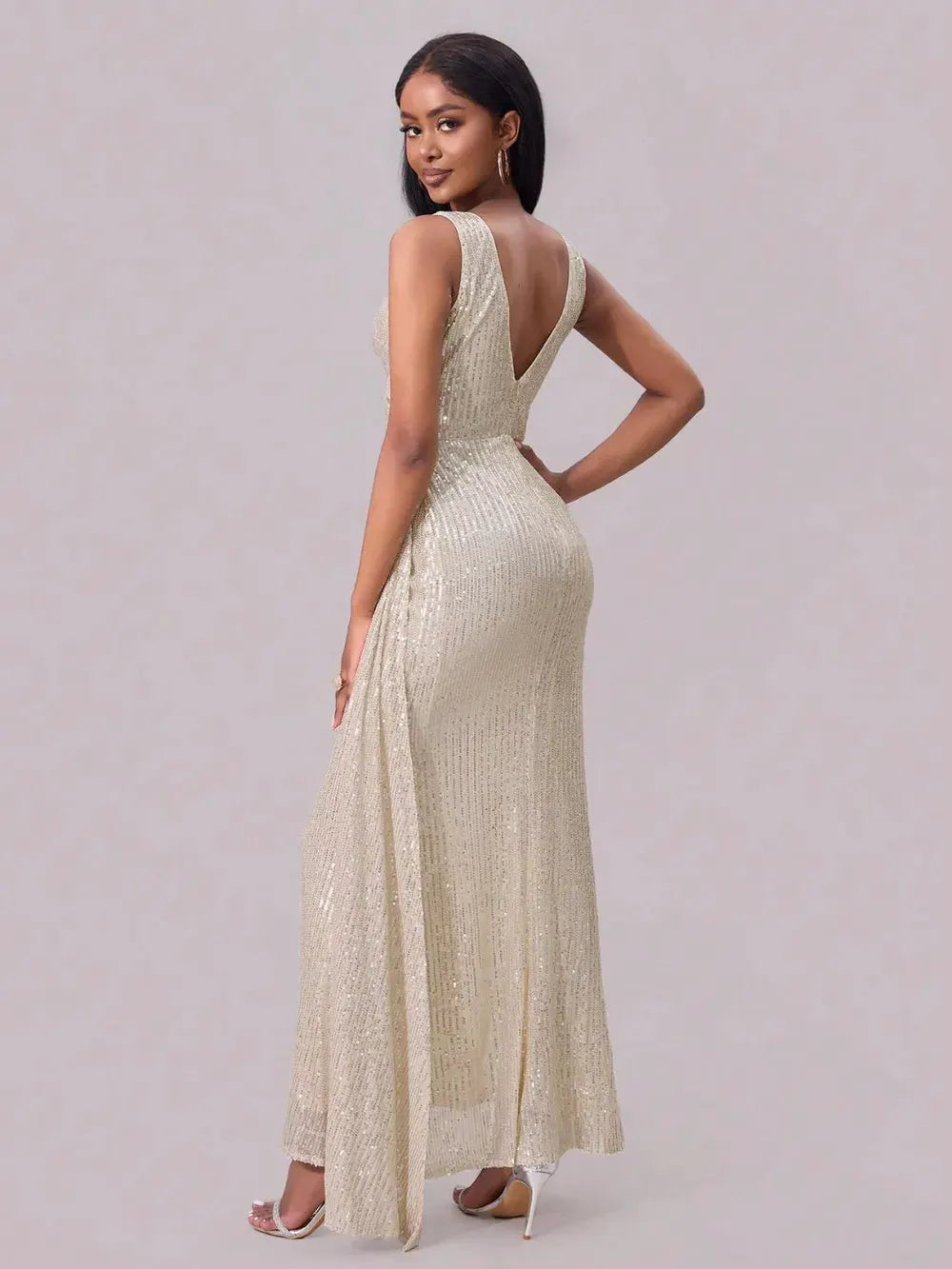 Slit Sequin Surplice Sleeveless Maxi Dress by Partner Label
