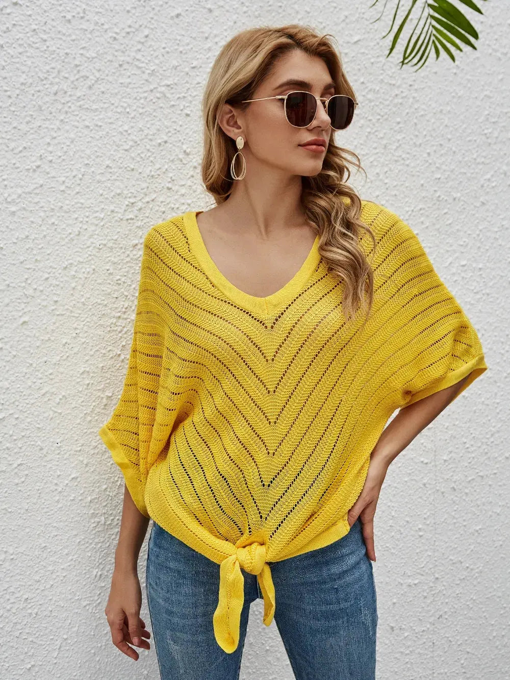 Openwork Batwing Sleeve Cover-Up by Partner Labels