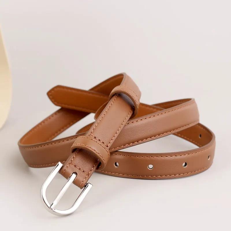 Skinny Leather Belt with Silver Buckle by Trendsi