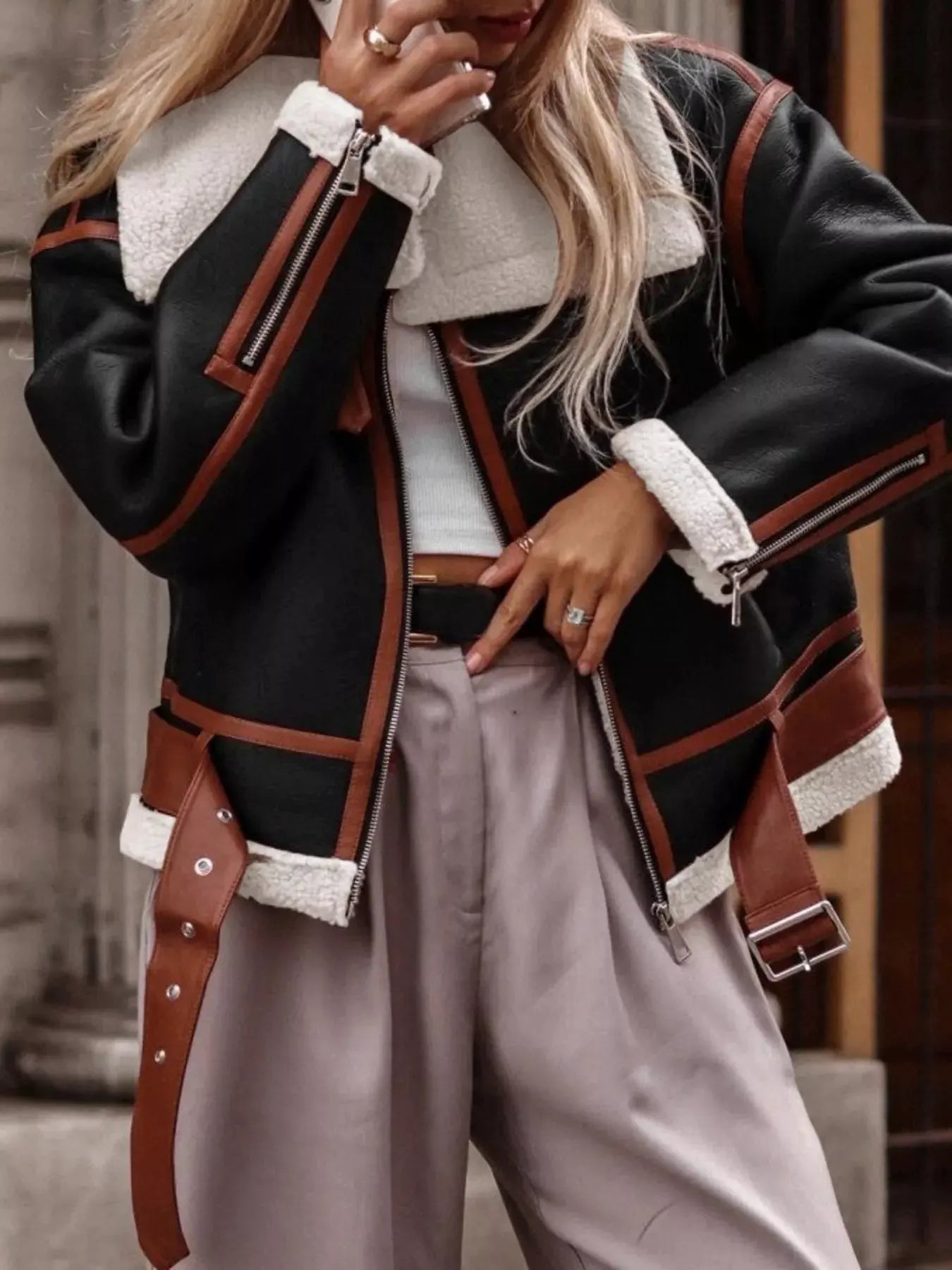 Shearling Lined Zip Up Jacket by Partner Label
