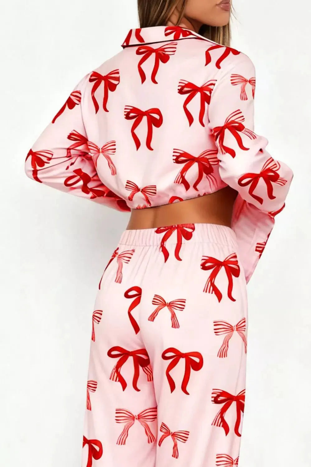 Bow Print Top and Wide Leg Pants Lounge Set by Partner Label