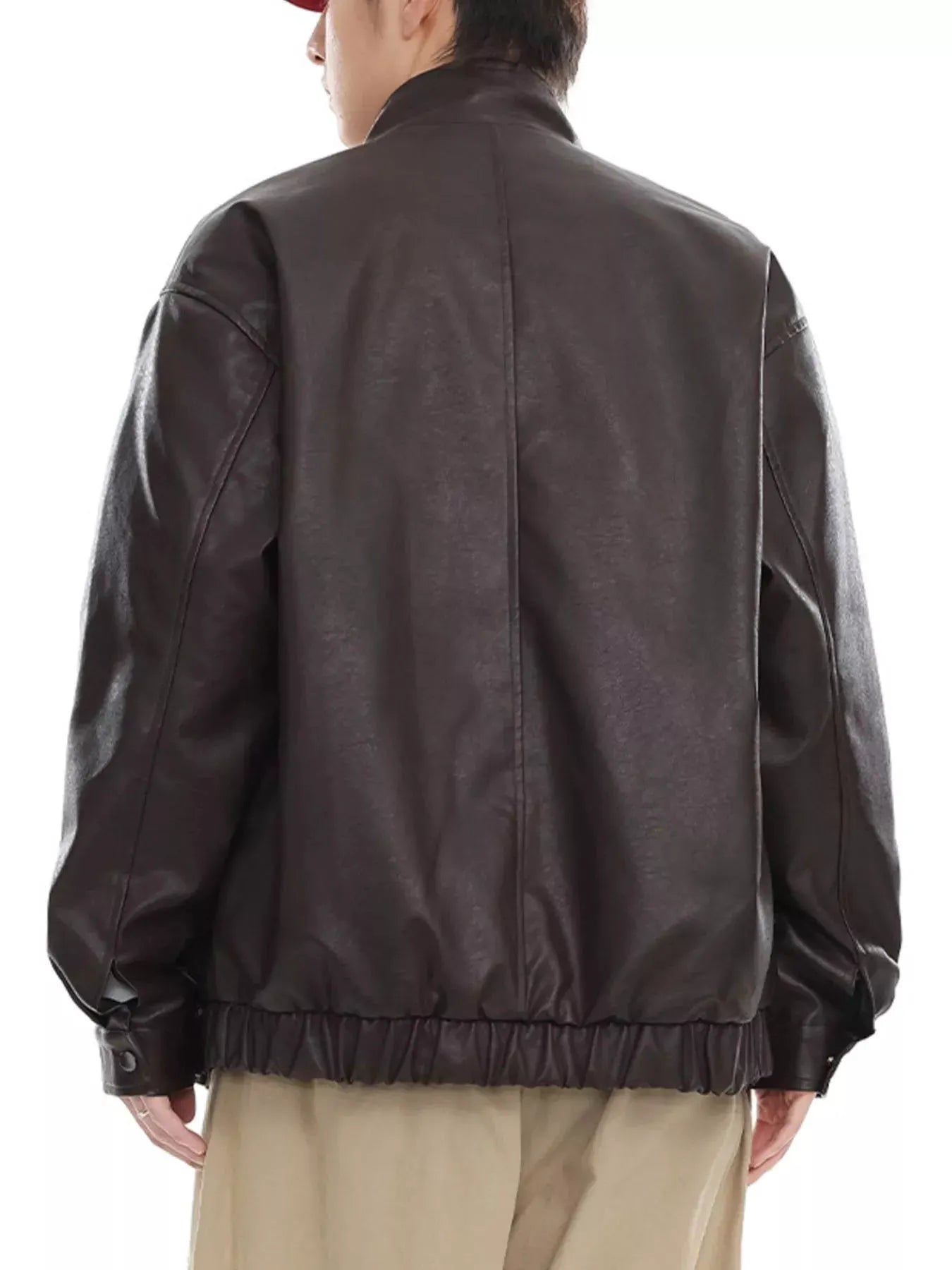 Men's Plus Size Zip Up Leather Bomber Jacket by Partner Label