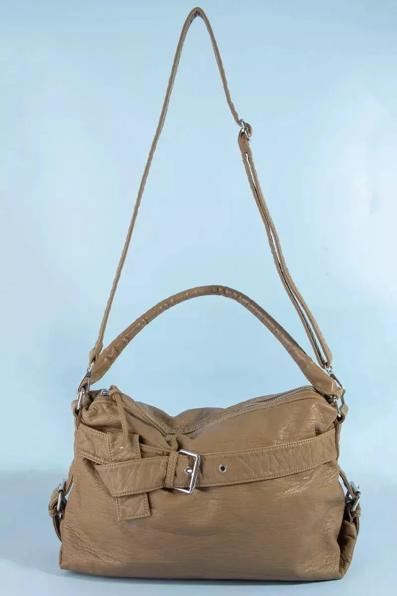 Fame Buckle Strap Detail Leather Handbag by Partner Label