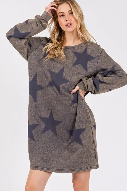 SAGE + FIG Washed Star Print Round Neck Dress by Partner Label