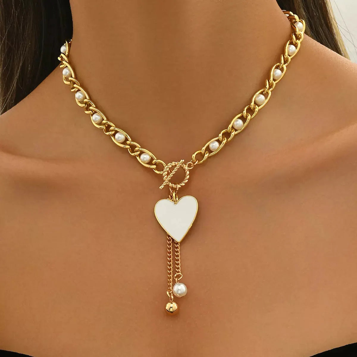 18K Gold-Plated Pearl Heart Necklace by Partner Labels