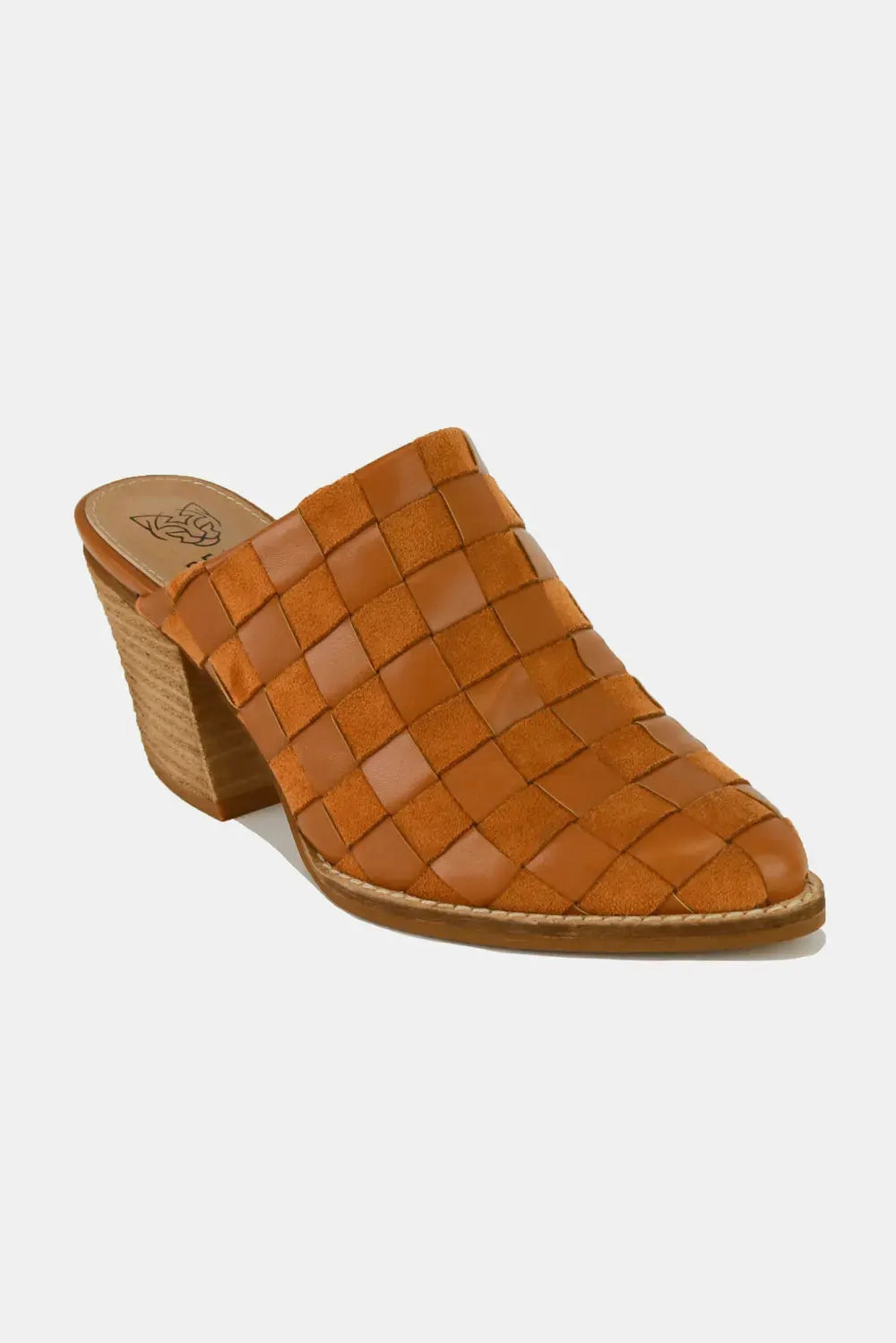 Beast Fashion Woven Checkerboard Block Heel Mule Shoes by Beast Fashion
