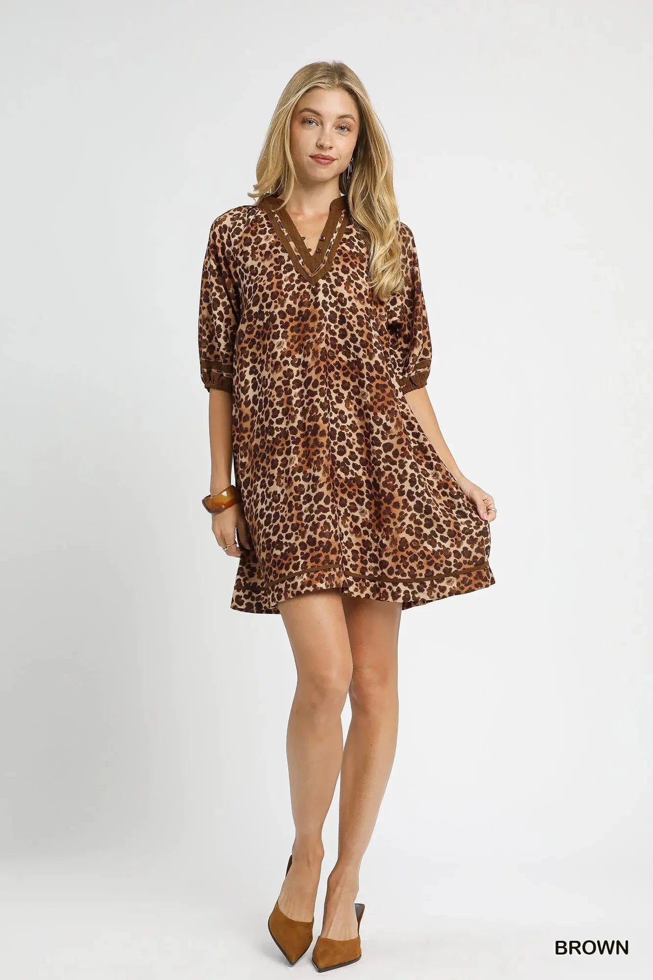 Umgee Full Size Leopard Print Mini Dress with Contrast Trim Plus Size by Umgee