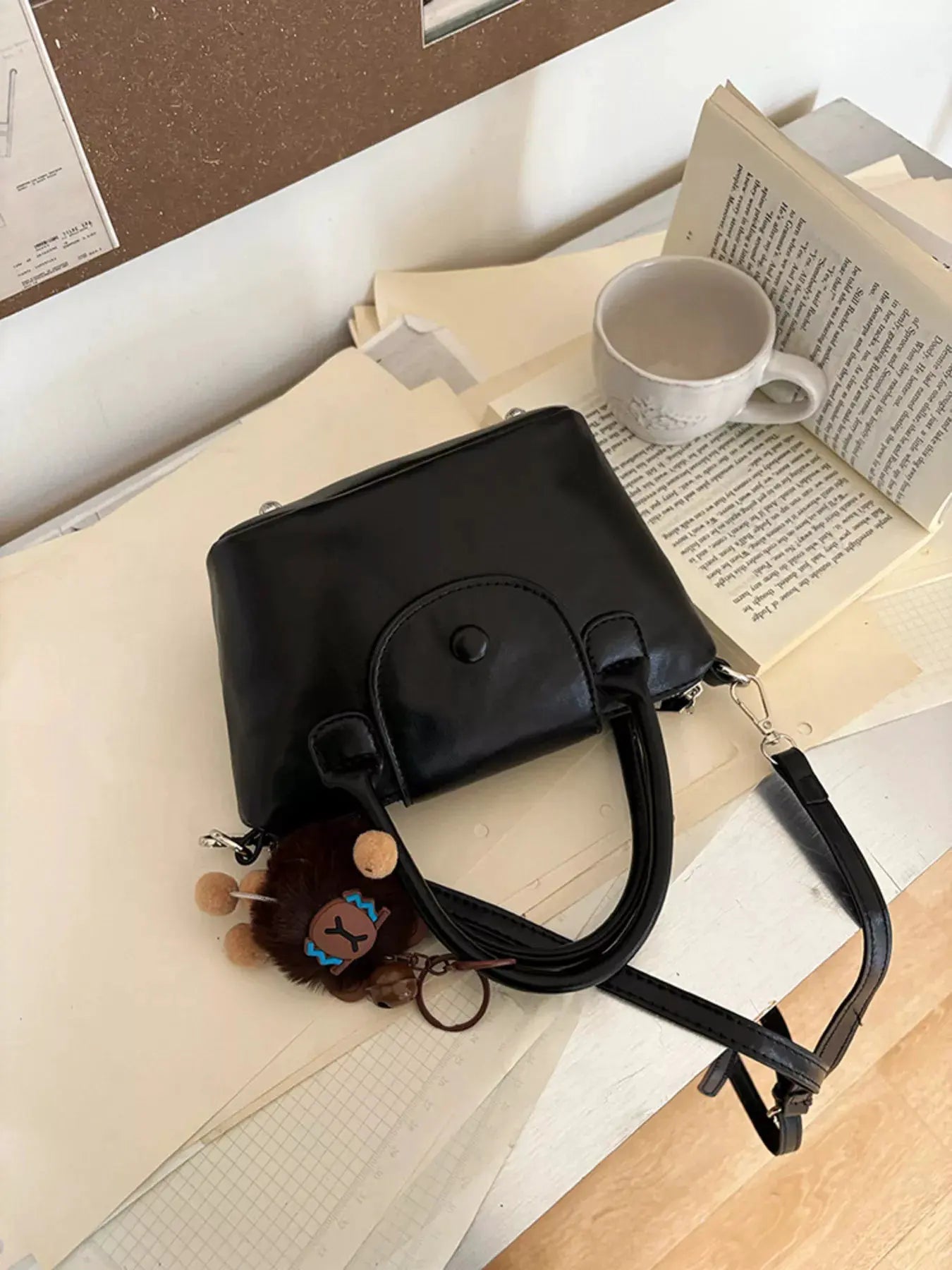 Two-Tone Flap Decor Crossbody Bag with Charm by Partner Label