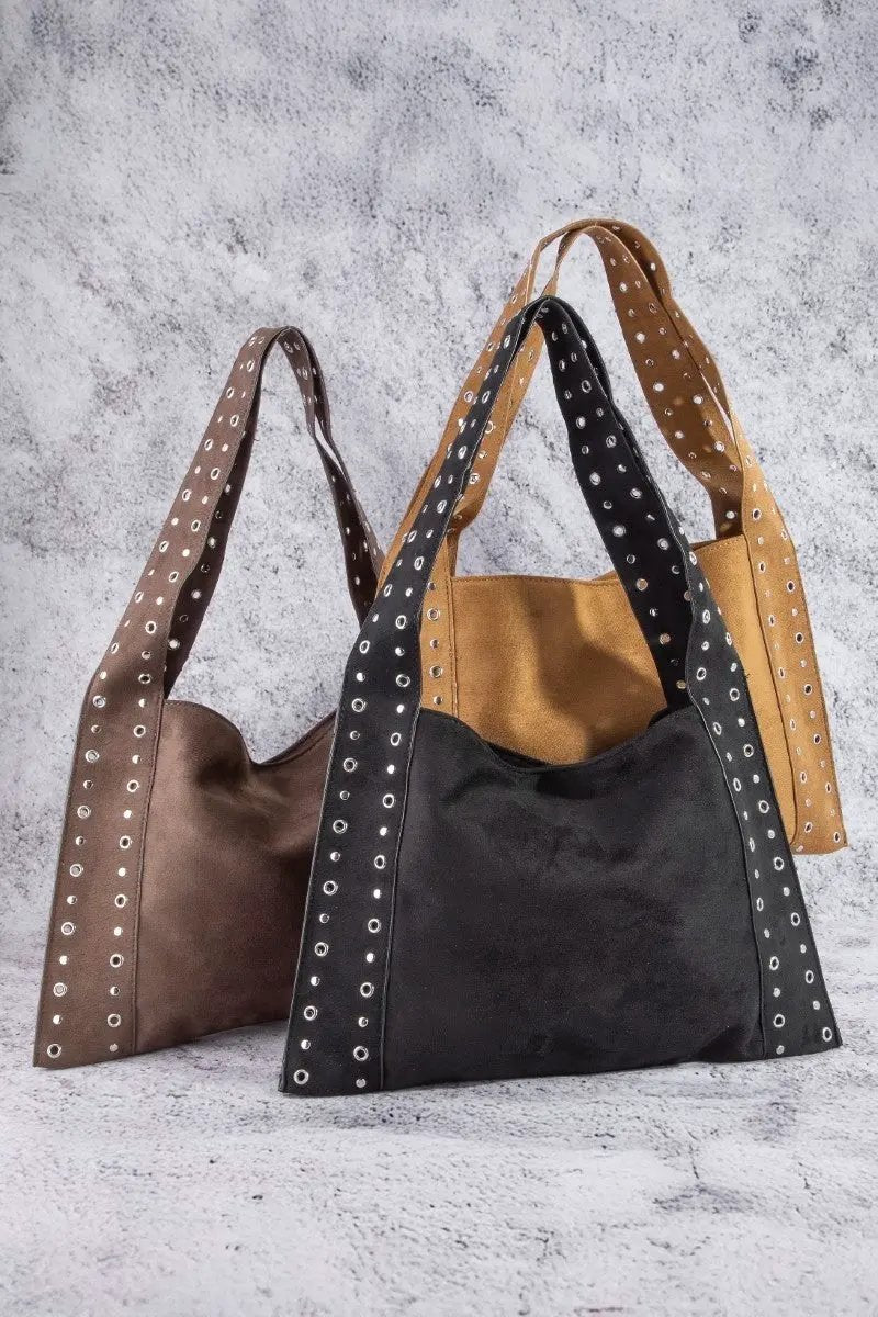 Fame Grommet Strap Suede Shoulder Bag by Partner Label