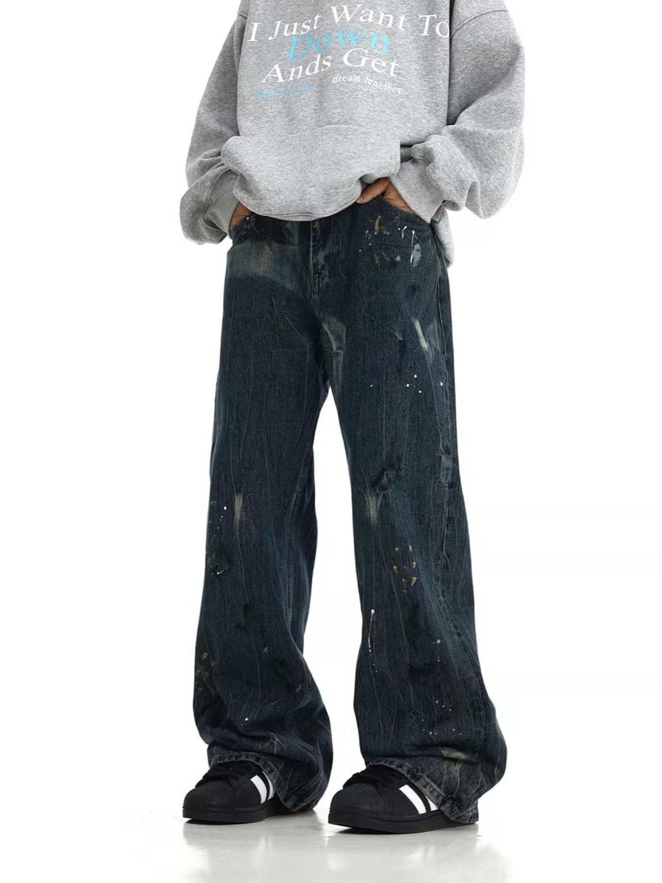 Men's Full Size Paint-Splattered Wide Leg Jeans Plus Size by Partner Label