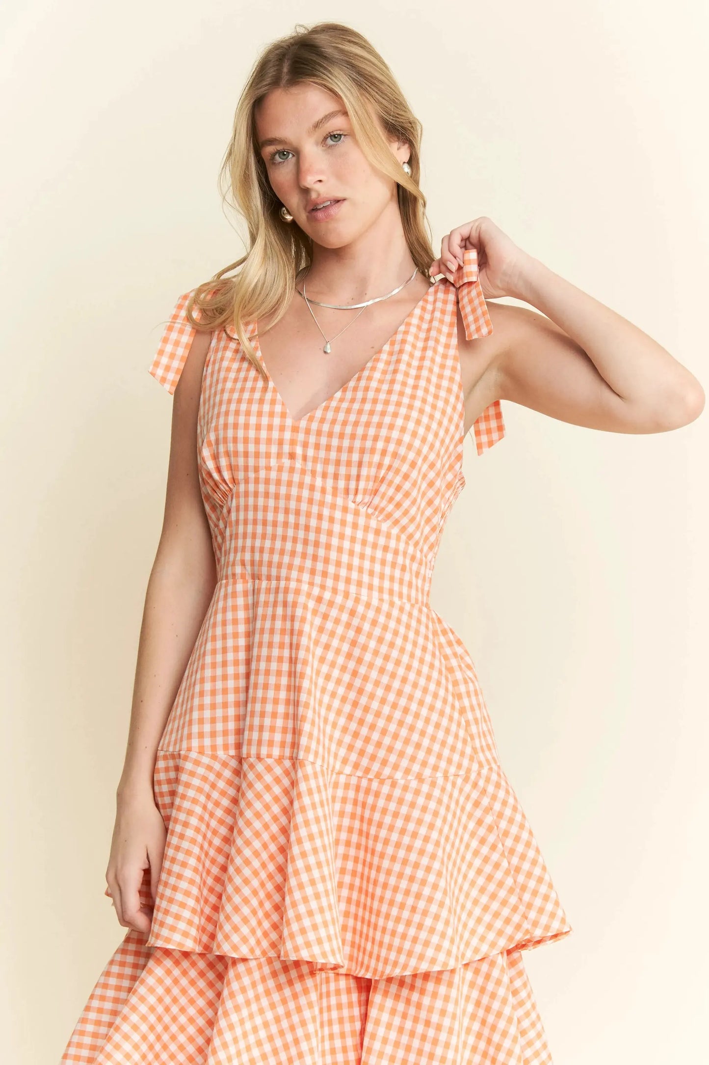 Jade By Jane Sleeveless Gingham Print Tiered Midi Dress by Jade By Jane