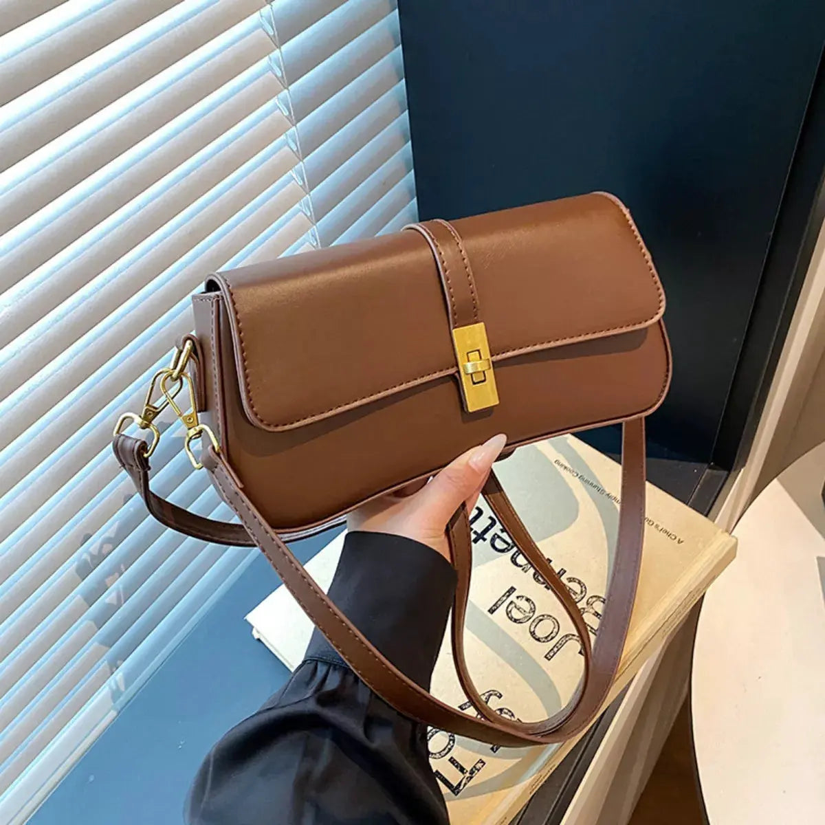 Rectangular Crossbody Bag with Golden Buckle by Partner Label