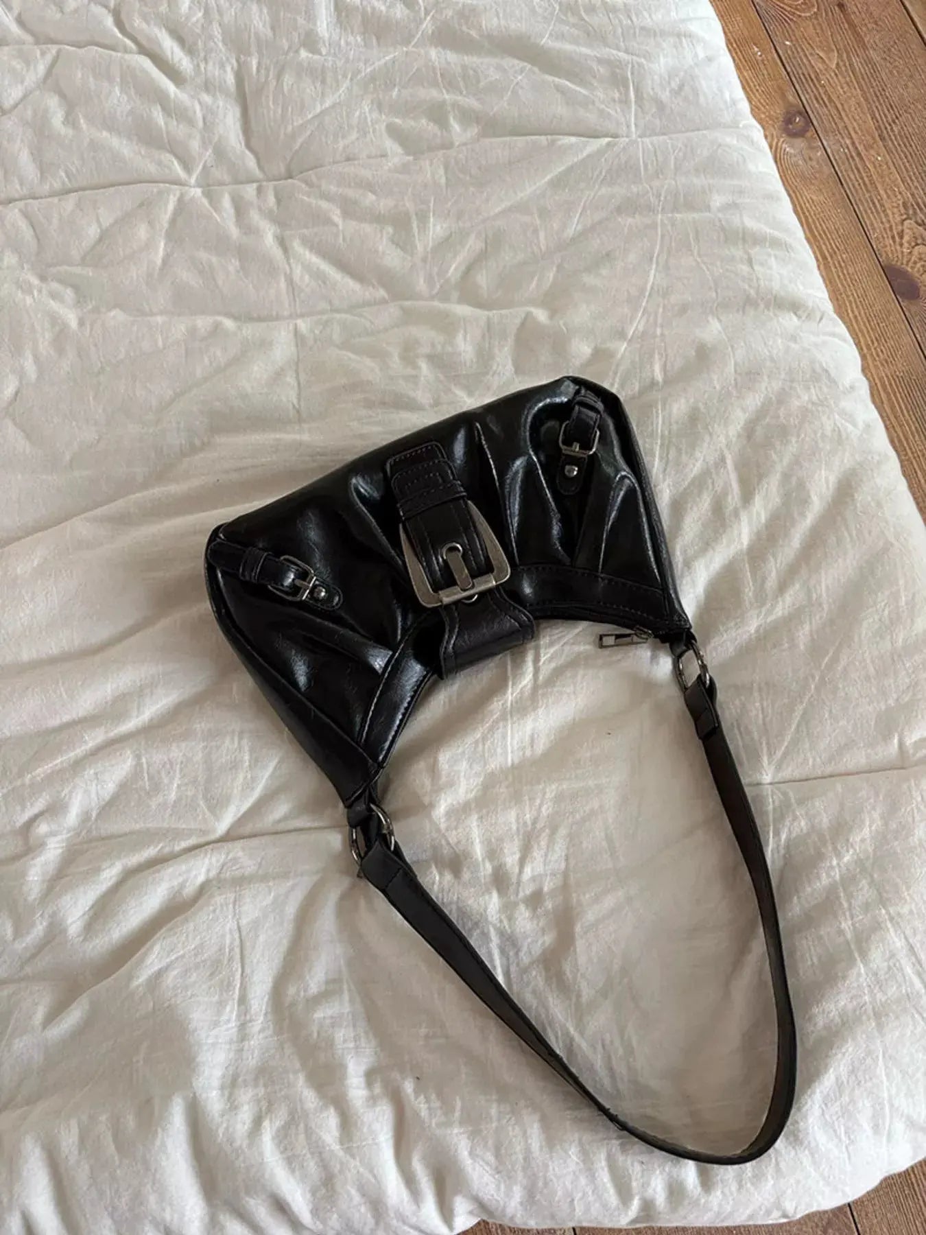 Buckle Decor Ruched Shoulder Bag by Partner Label