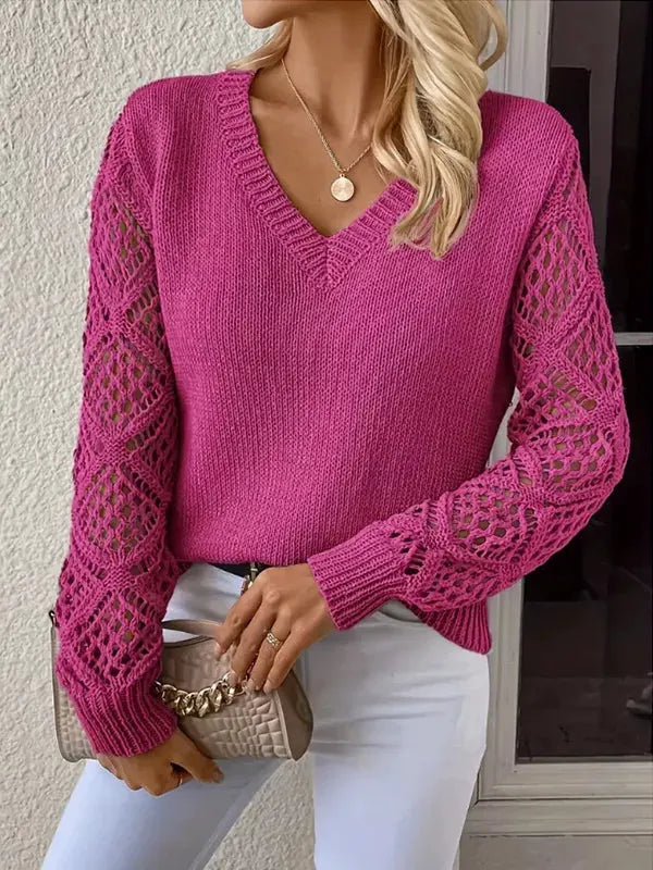 V‑Neck Hollow‑Out Sleeve Knit Sweater | Partner Labels Selection by Partner Label