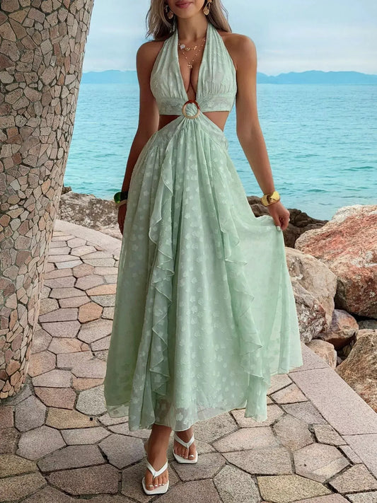 Ruffled Halter Neck Maxi Dress by Trendsi