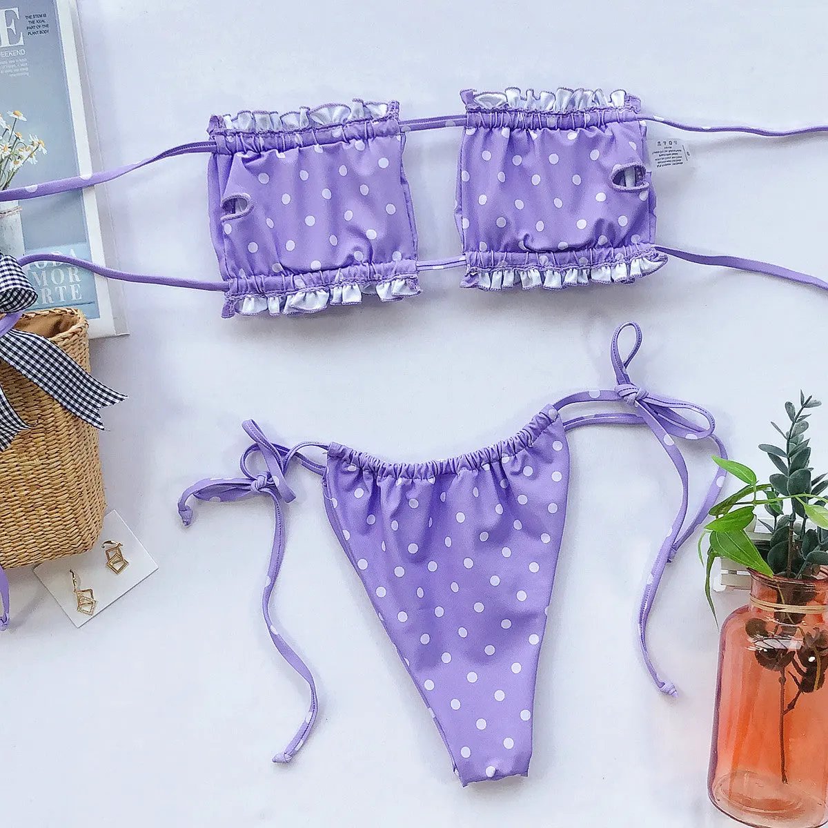 Frill Trim Ruched Bikini Set by Partner Label