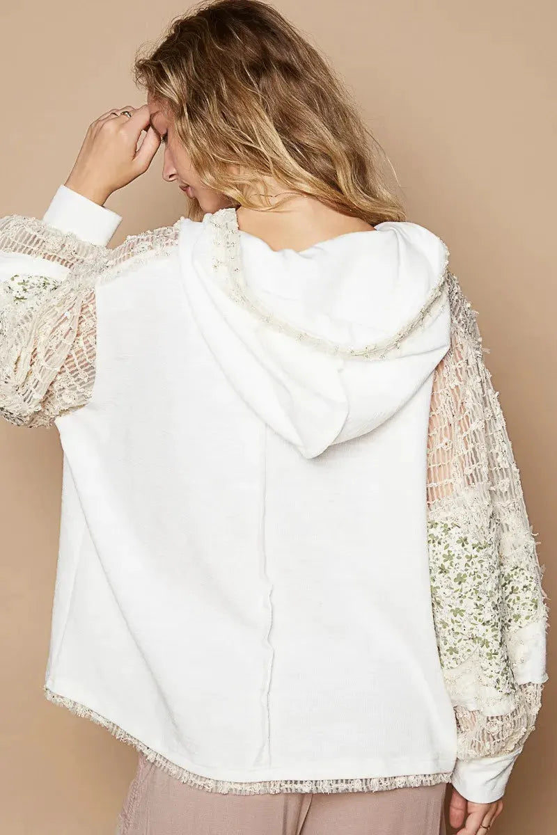 POL Star Patch Lace Contrast Long Sleeve Hooded Top by POL