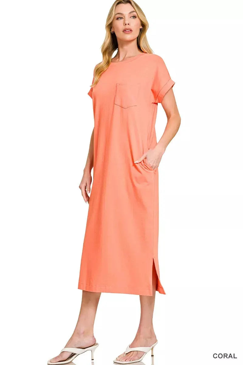 Zenana Round Neck Short Sleeve Midi Dress by Zenana
