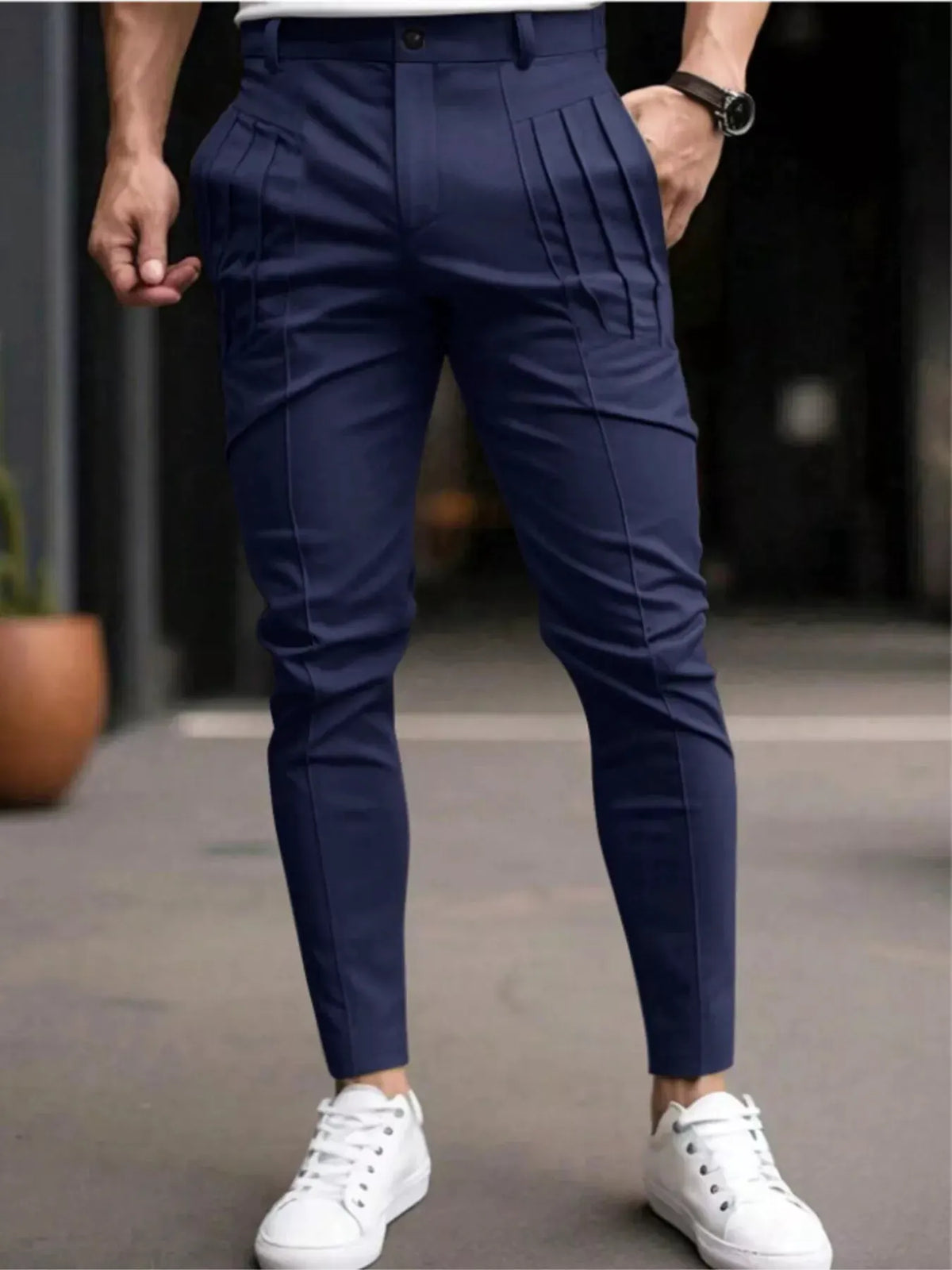 Men's Full Size Pleated Slim Fit Casual Pants Plus Size by Trendsi