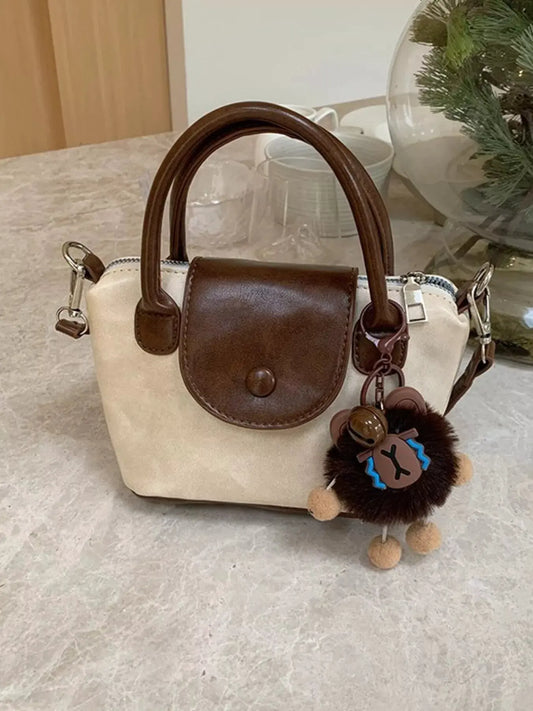 Two-Tone Flap Decor Crossbody Bag with Charm by Partner Label