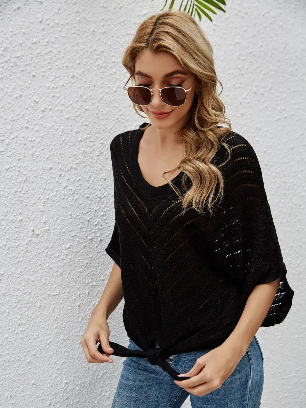 Openwork Batwing Sleeve Cover-Up by Partner Labels