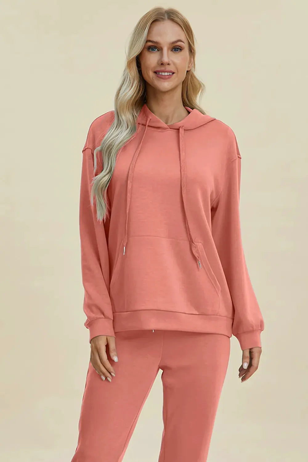 Basic Bae Full Size Air Scuba Drawstring Long Sleeve Hoodie with Kangaroo Pocket by Basic Bae