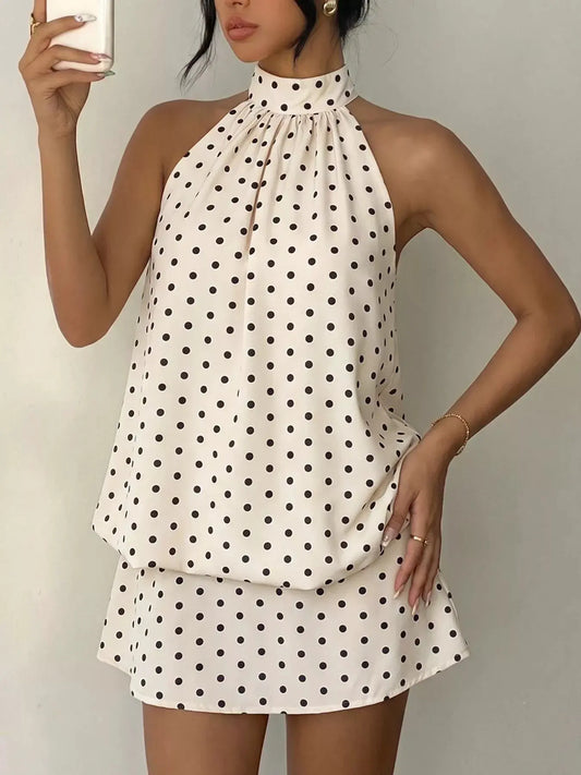 Polka Dot Halter Neck Mini Dress by Trendsi