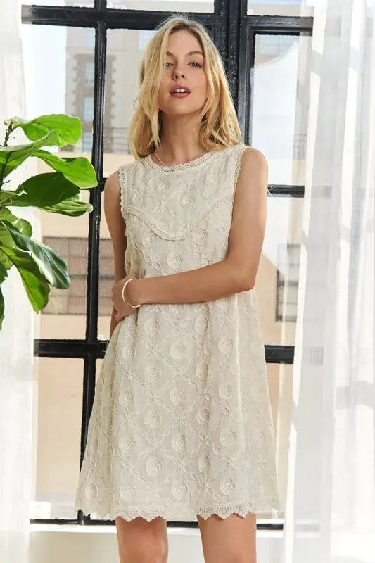 ADORA Applique Round Neck Sleeveless Shift Dress by ADORA