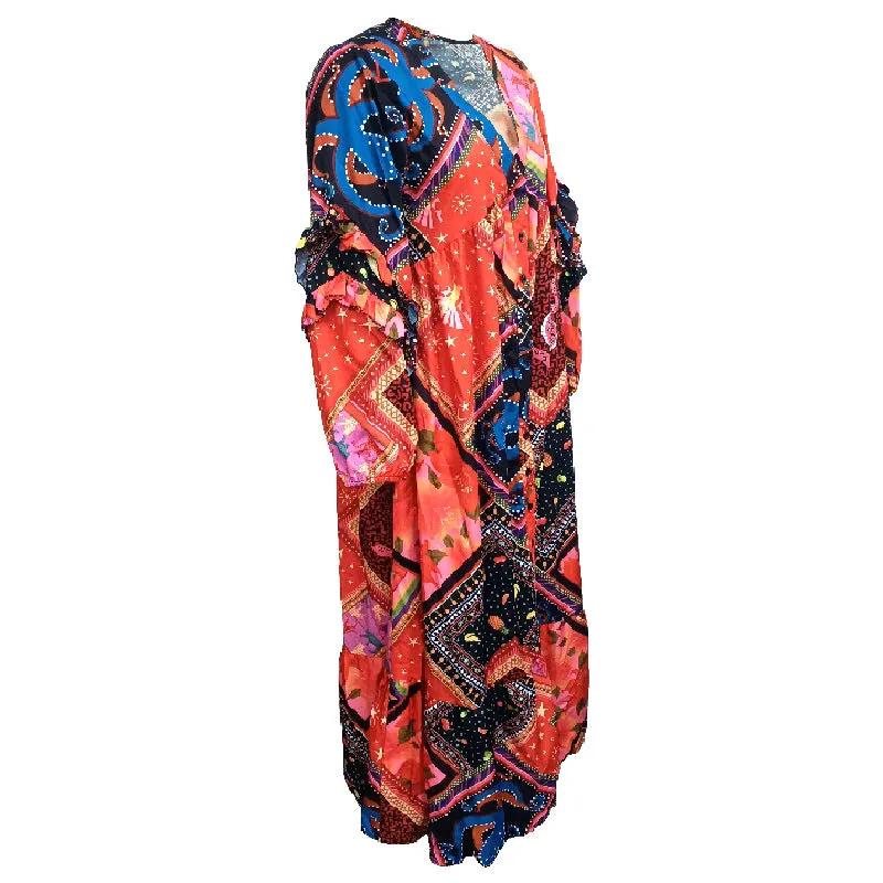 Women's V-Neck Long Sleeve Printed Boho Dress by Anybestbuy Store