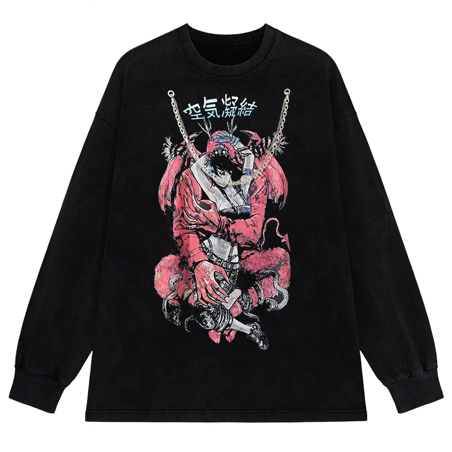 Retro Washed Oversized T-Shirt – Japanese Kanji Anime Graphic Cotton Tee-2
