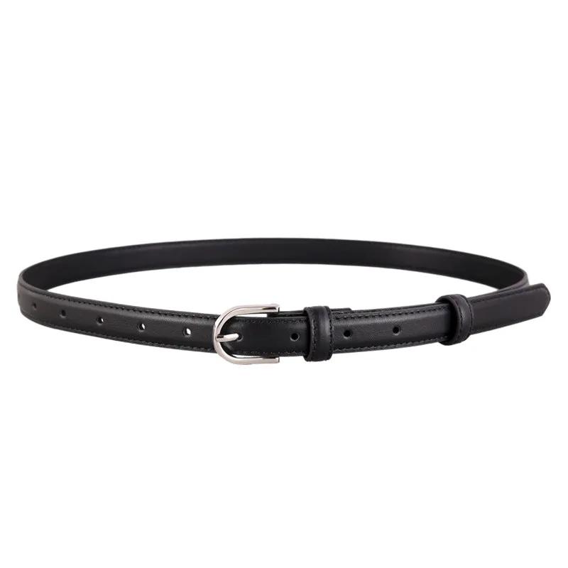 Skinny Leather Belt with Silver Buckle by Trendsi