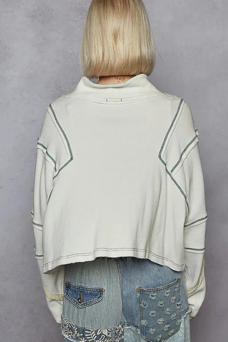 POL Contrast Stitching Zip Front Sweatshirt by POL
