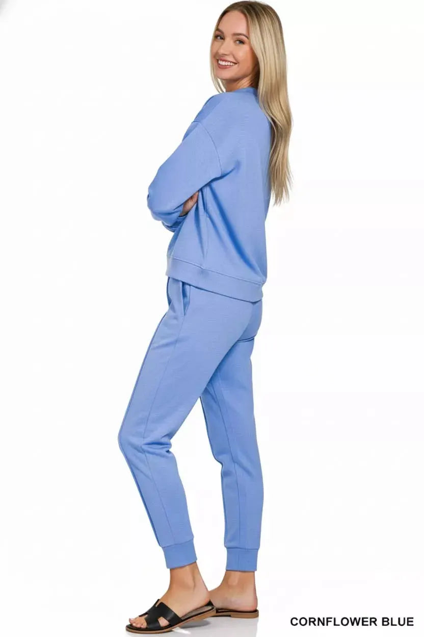 Zenana Scuba Mock Neck Sweatshirt and Joggers Set by Zenana
