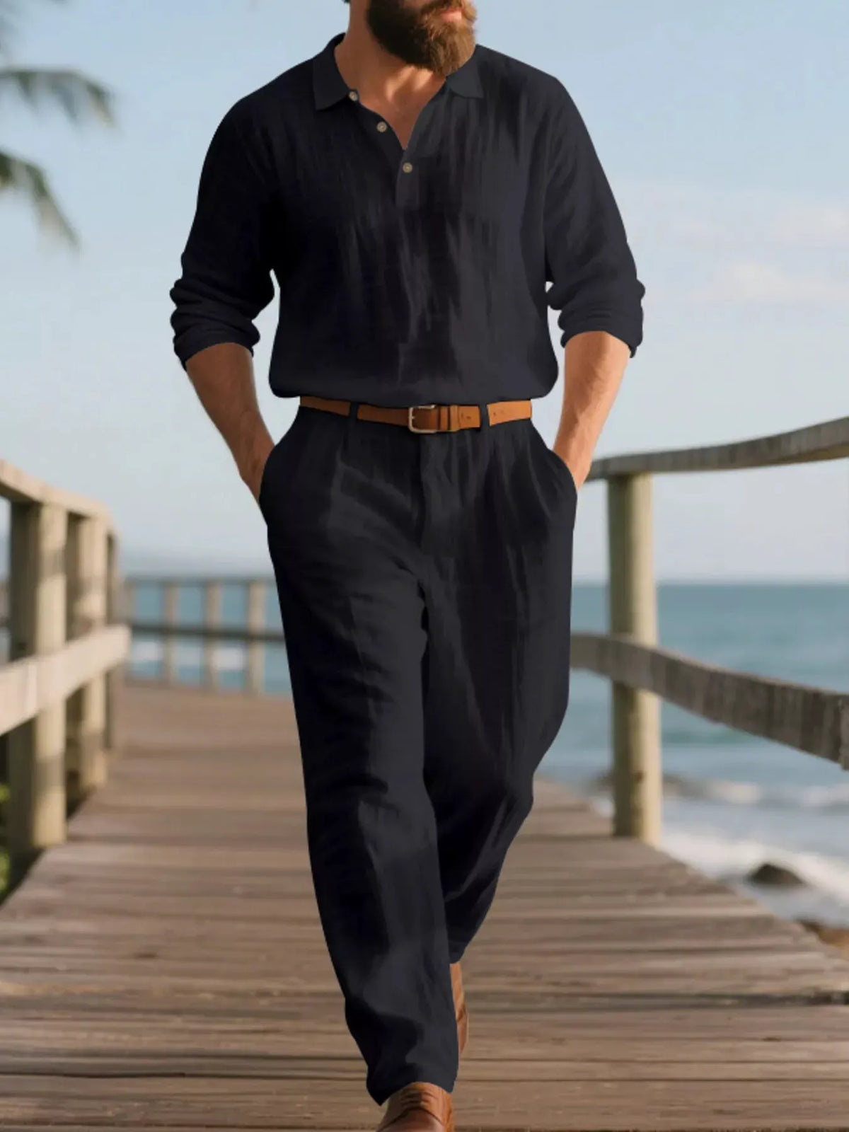 Men's Full Size Long Sleeve Top and Pants Set Plus Size by Trendsi