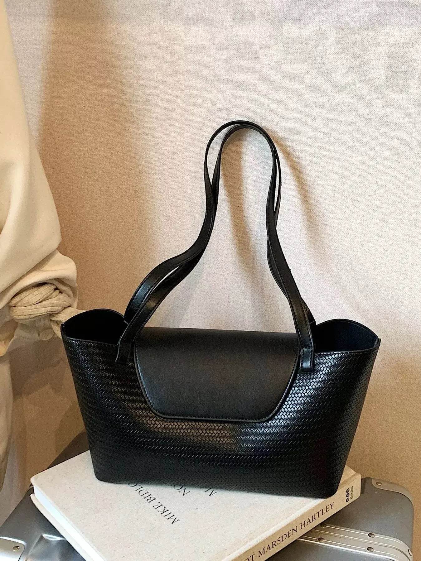 Texture Tote Bag with Beaded Charm by Partner Label